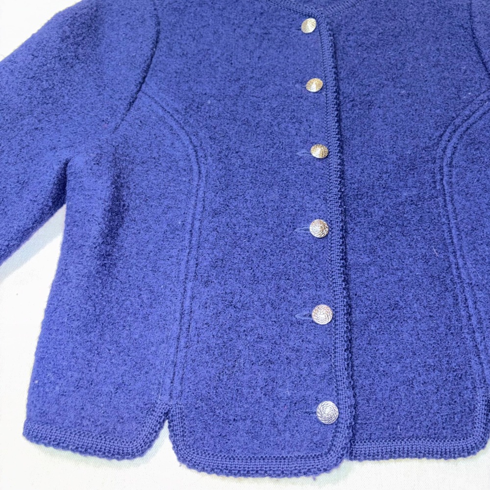 Talbots Vintage Navy Blue 100% Wool Boiled Knit Cardigan Jacket Silver Buttons 6 - Picture 3 of 6